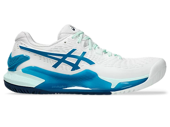 Asics Gel Resolution 9 Women s Tennis Shoes White Teal Blue Sports Virtuoso