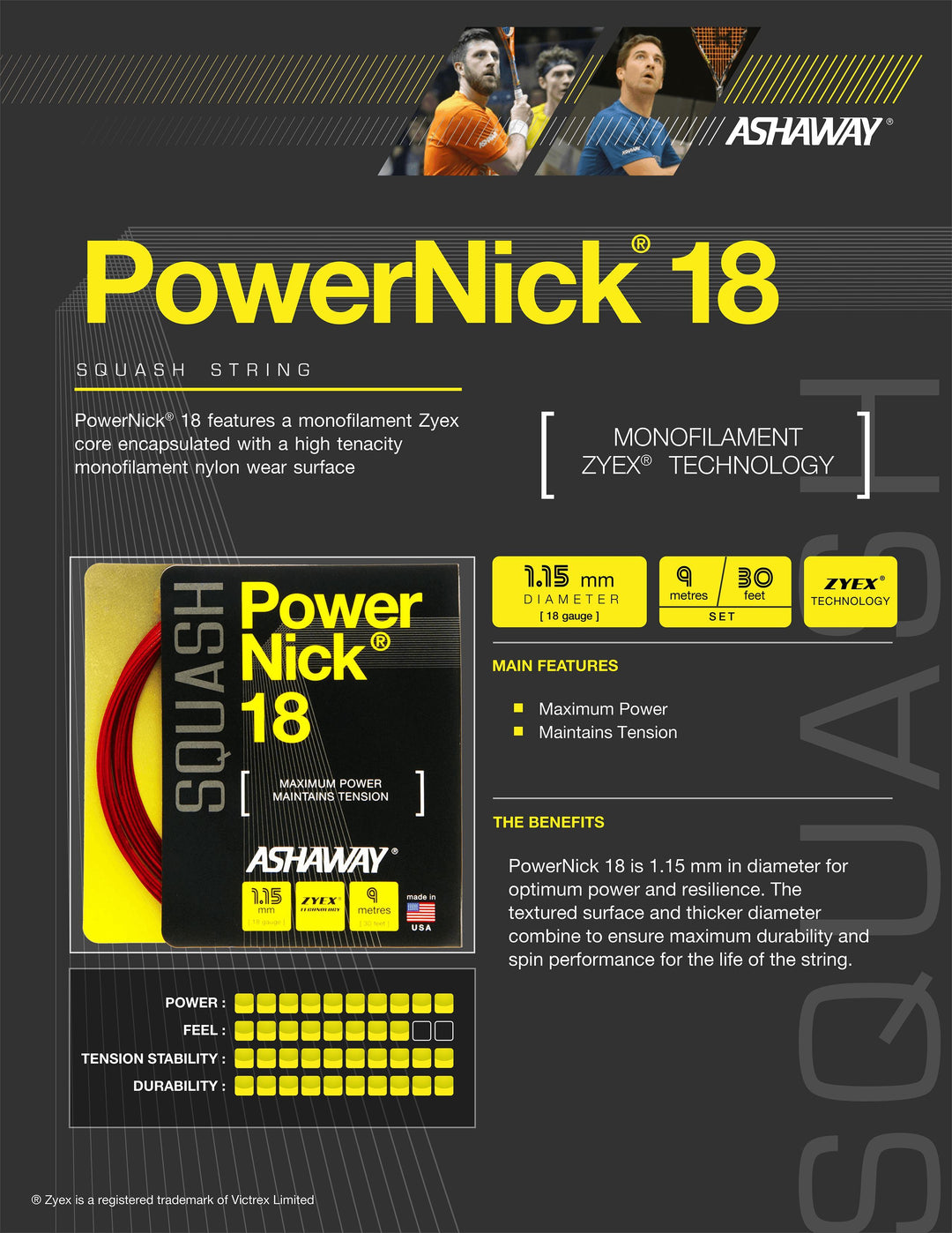 Ashaway PowerNick 18 Squash String Set Squash Strings Ashaway