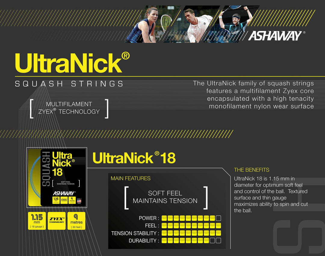 Ashaway UltraNick 18 Blue Squash String Set Squash Strings Ashaway