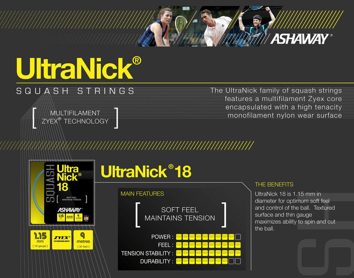 Ashaway UltraNick 18 Blue Squash String Set Squash Strings Ashaway