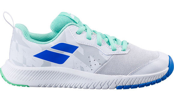 Babolat Pulsion All Court Junior Hybrid Tennis Shoe Sample 33S21482 KidsTennisShoes Babolat 2.5 Men's / 4.0 Women's White / Biscay Green