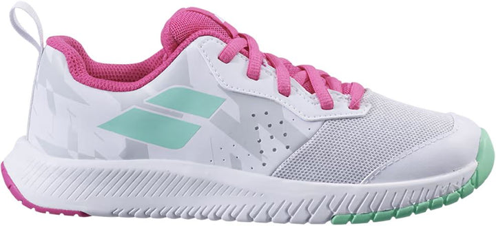 Babolat Pulsion All Court Junior Hybrid Tennis Shoe Sample 33S21482 KidsTennisShoes Babolat 2.5 Men's / 4.0 Women's White/Red Rose