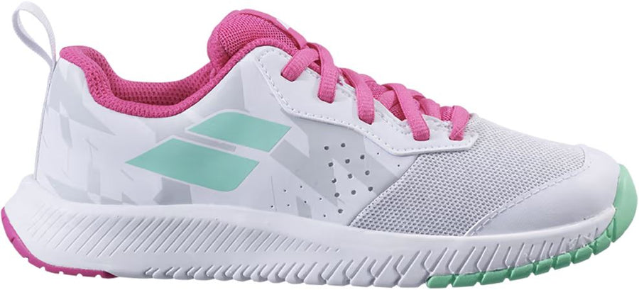 Babolat Pulsion All Court Junior Hybrid Tennis Shoe Sample 33S21482 KidsTennisShoes Babolat 2.5 Men's / 4.0 Women's White/Red Rose