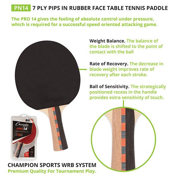 Champion Sports Pro 14 Table Tennis 7-ply Extra Light Paddle Ping-Pong-Racquets Cornilleau
