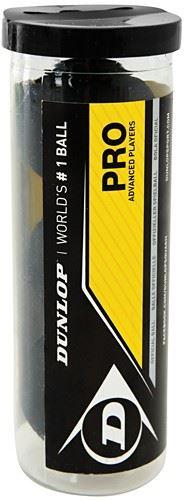 Dunlop Pro Double Yellow Squash Ball-Tube Of 3 Squash Balls Dunlop