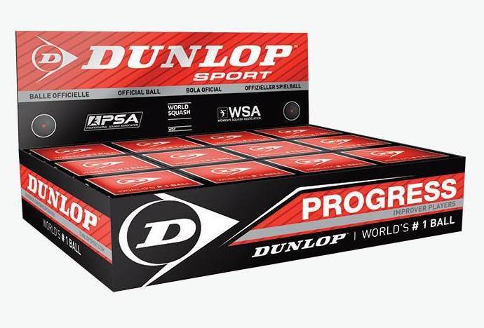 Dunlop Progress Ball Red Dot - Box of 12 Balls (Dozen) Squash Balls Dunlop