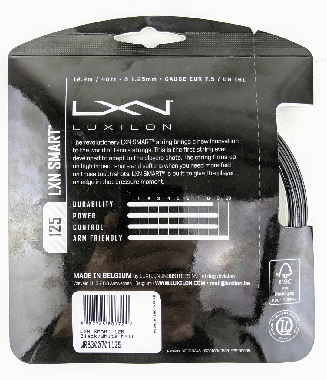 Luxilon LXN Smart 125 16Lg Black-White Matt Tennis 12M String Set Tennis Strings Luxilon