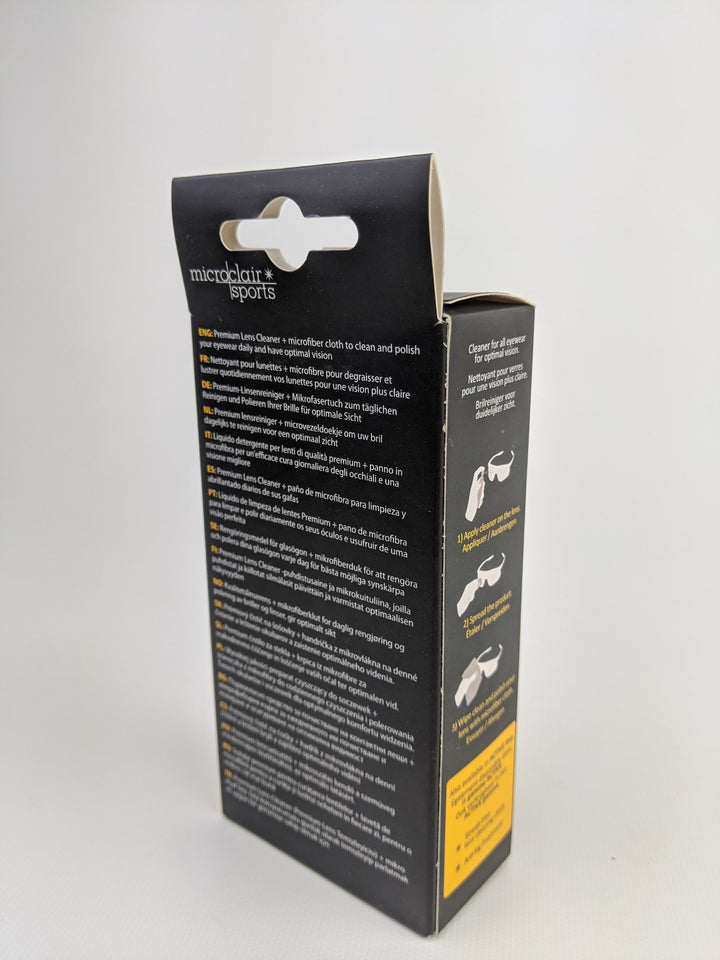 Microclair Set - Lens Cleaner 30ml Bottle with Streak-free Microfiber White Cloth Eyeguards Microclair