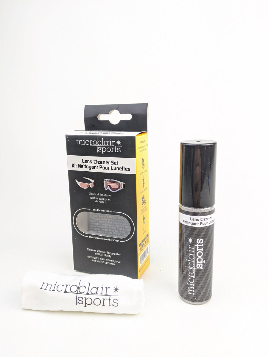 Microclair Set - Lens Cleaner 30ml Bottle with Streak-free Microfiber White Cloth Eyeguards Microclair