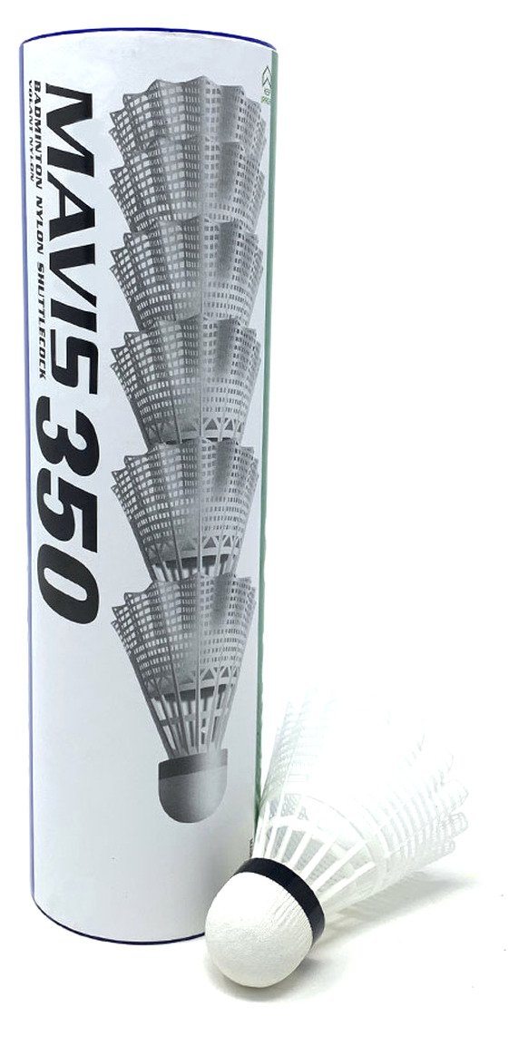 Yonex Mavis 350 Nylon Shuttle 1/2 dozen (6 in the tube) - Blue Cap - Middle Speed Nylon Shuttlecocks Yonex White