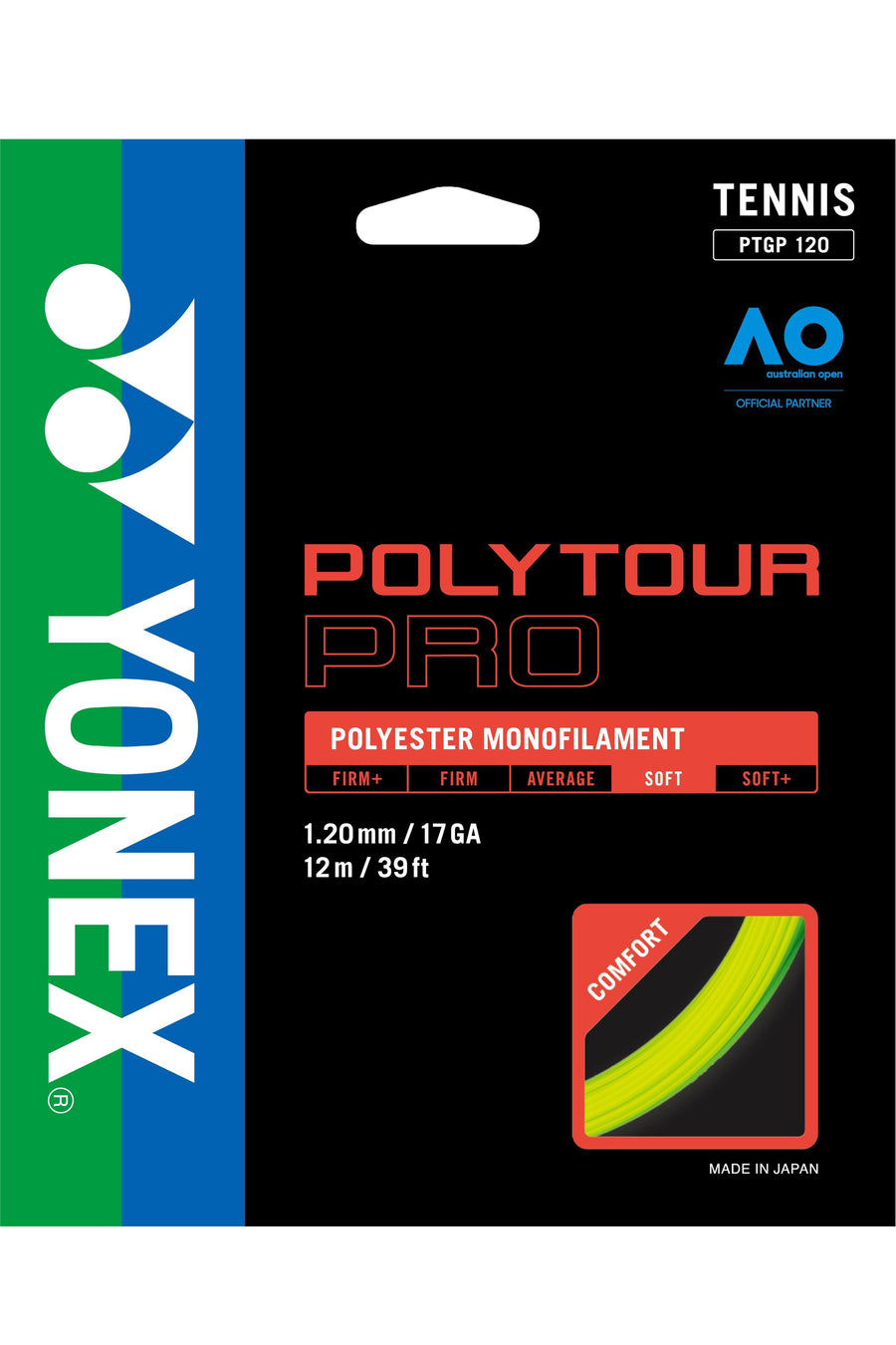 Yonex Poly Tour Pro 120 17g Yellow Tennis 12M String Set Tennis Strings Yonex