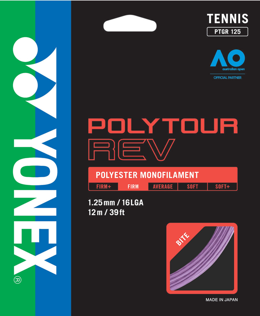 Yonex Poly Tour Rev 125 16Lg Tennis 12M String Set Tennis Strings Yonex Purple