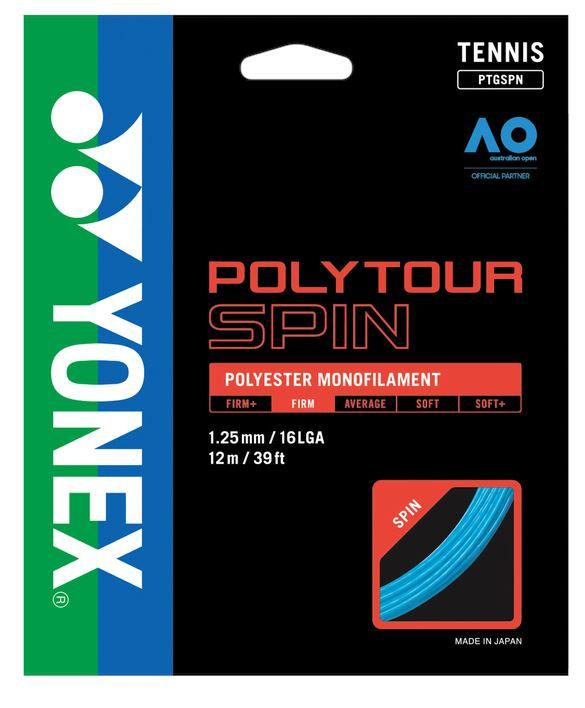 Yonex Poly Tour Spin 125 16Lg Blue Tennis 12M String Set Tennis Strings Yonex
