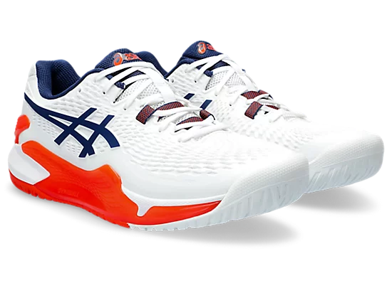 Asics Gel-Resolution 9 White/Blue Expanse Tennis Shoes