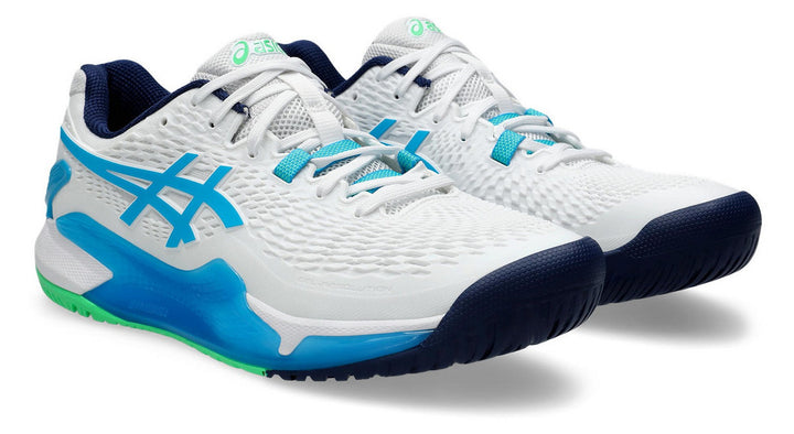 Asics Gel-Resolution 9 White/Digital Aqua Men's tennis shoes  