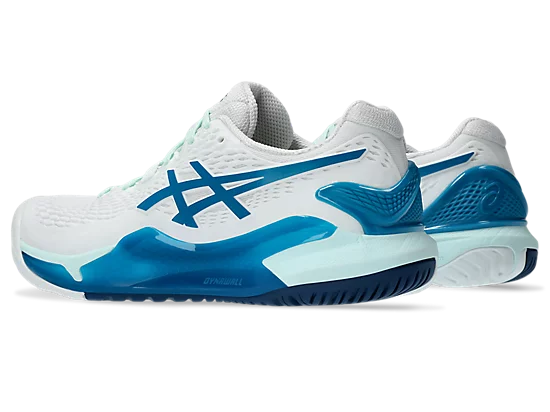 Asics Gel Resolution 9 Women's Tennis Shoes White/Teal Blue  