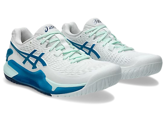 Asics Gel Resolution 9 Women's Tennis Shoes White/Teal Blue  