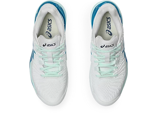 Asics Gel Resolution 9 Women's Tennis Shoes White/Teal Blue  