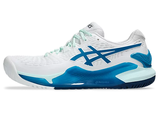 Asics Gel Resolution 9 Women's Tennis Shoes White/Teal Blue  