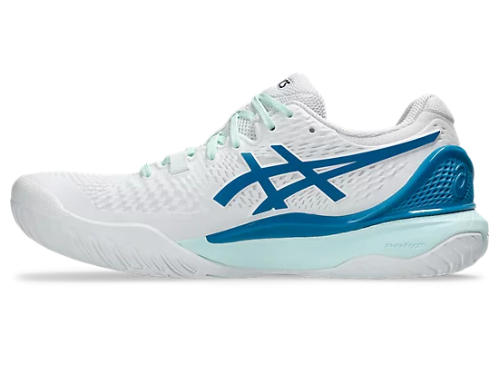 Asics Gel Resolution 9 Women's Tennis Shoes White/Teal Blue  