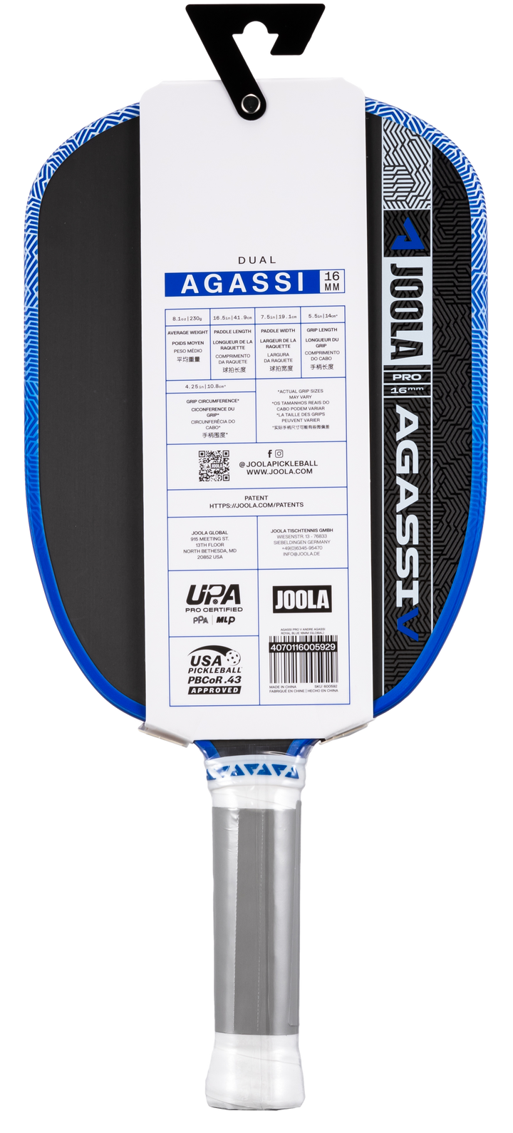 Joola Agassi Pro V Andre Agassi 16mm Pickleball Paddle - Sports Virtuoso