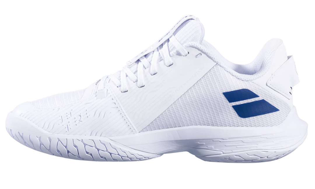 Chaussures de tennis Babolat Jet Tere 2 Wimbledon Blanches/Bleu marine Toutes surfaces pour hommes
