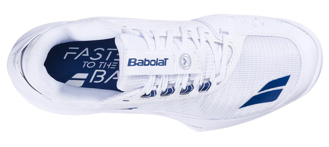 Chaussures de tennis Babolat Jet Tere 2 Wimbledon Blanches/Bleu marine Toutes surfaces pour hommes