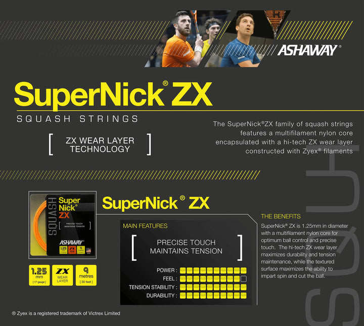 Ashaway SuperNick ZX 17g Orange Squash String Set Squash Strings Ashaway 