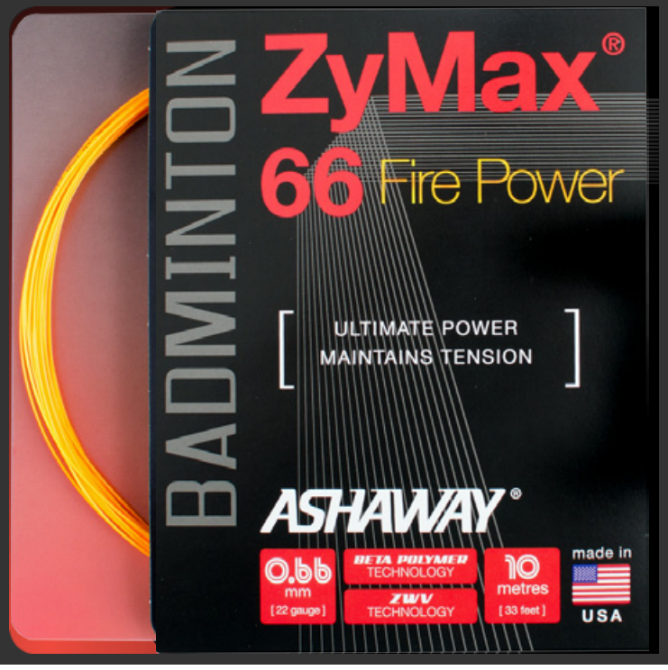 Jeu de cordes de badminton Ashaway ZyMax 66 Fire Power Orange 10 m