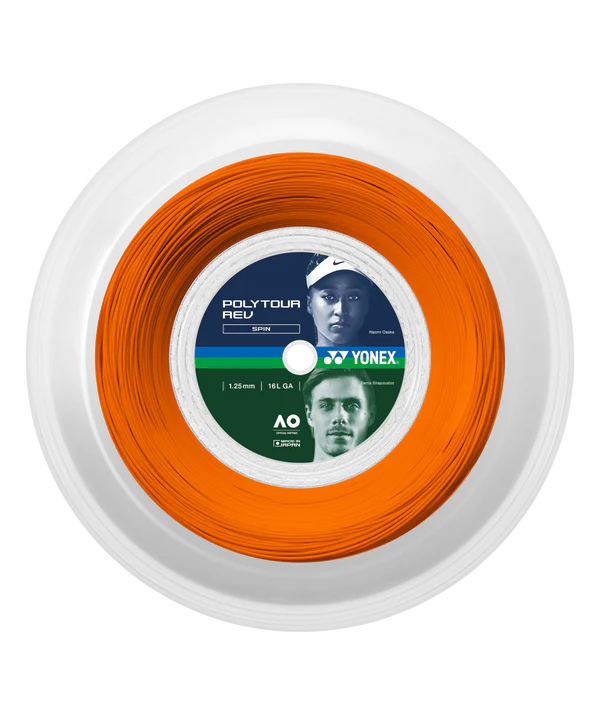 Yonex Poly Tour Rev 125 16Lg Bright Orange Tennis 200M String Reel - Sports Virtuoso