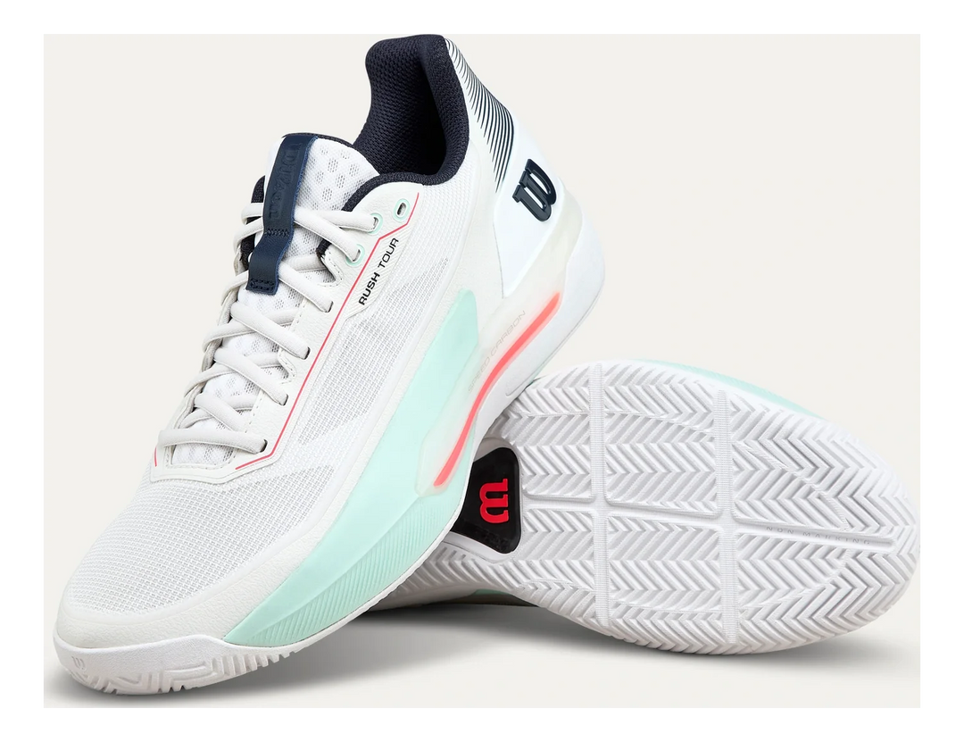 Wilson Rush Tour 5 White/Bay/Fiery Coral Tennis Shoes - Sports Virtuoso