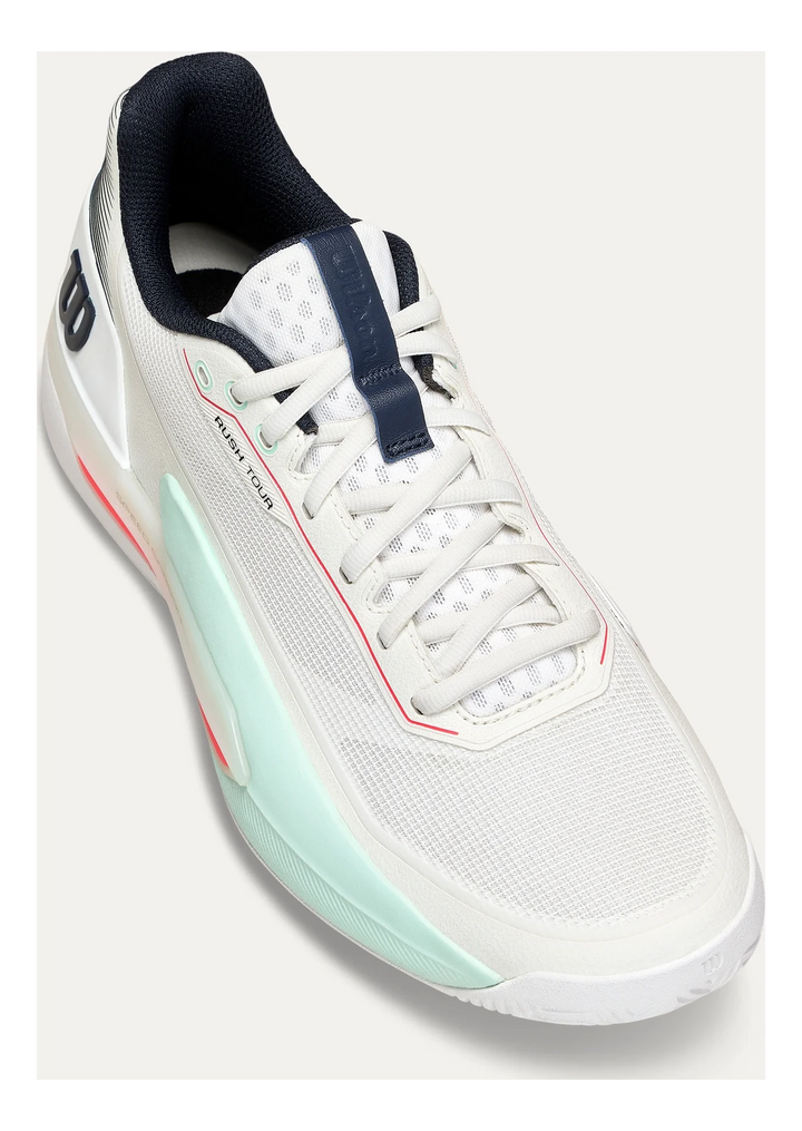 Wilson Rush Tour 5 White/Bay/Fiery Coral Tennis Shoes - Sports Virtuoso