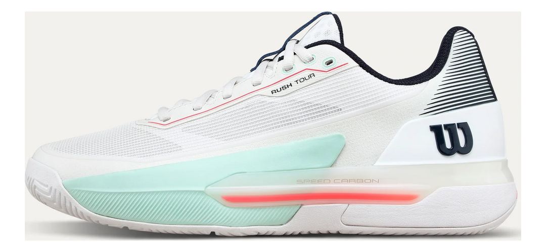 Wilson Rush Tour 5 White/Bay/Fiery Coral Tennis Shoes - Sports Virtuoso