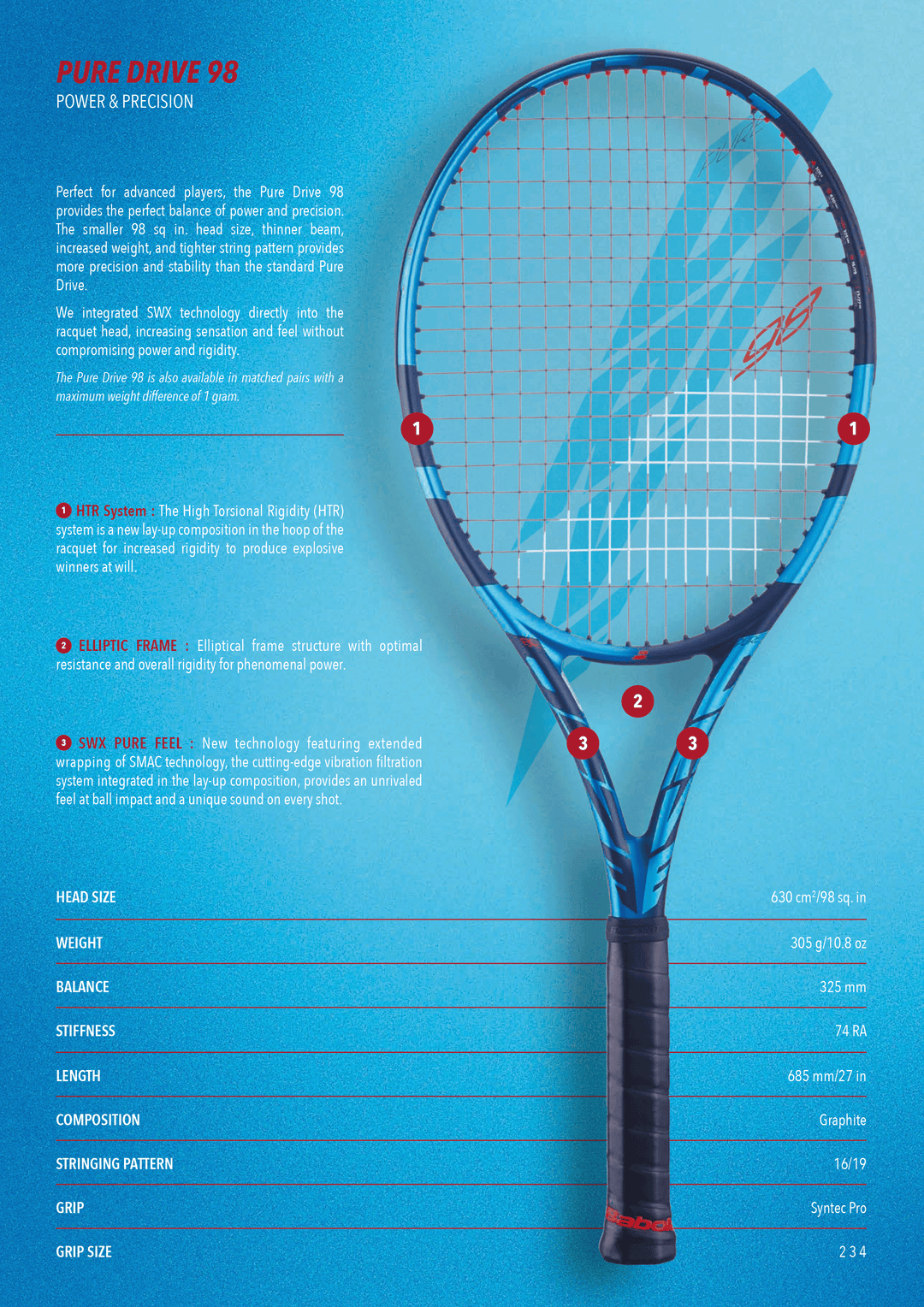 Babolat Pure Drive 98 305g Tennis Racquet Unstrung Tennis racquets Babolat 