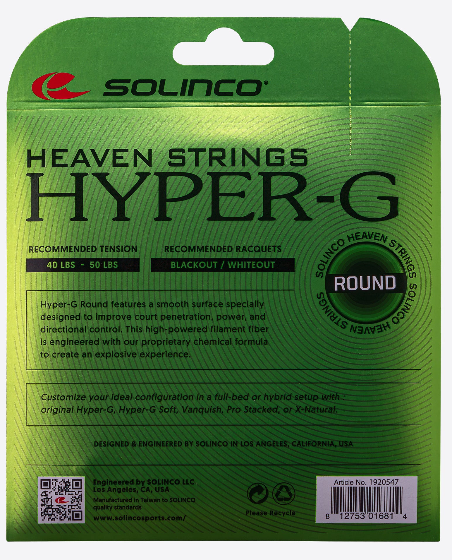 Solinco Hyper G 17g 120 Green Tennis 12M String Set - Sports Virtuoso