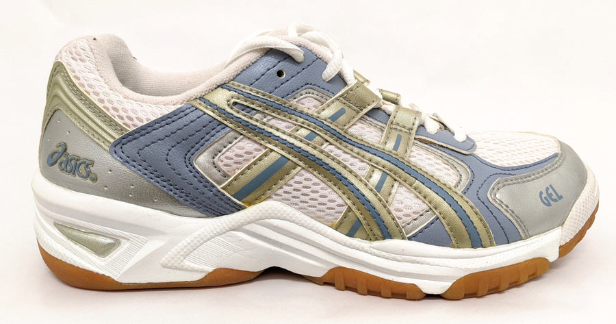 Asics Gel Rocket 4 White/Silver/Blue Women's Court Shoe BN654 Women's Court Shoes Asics 
