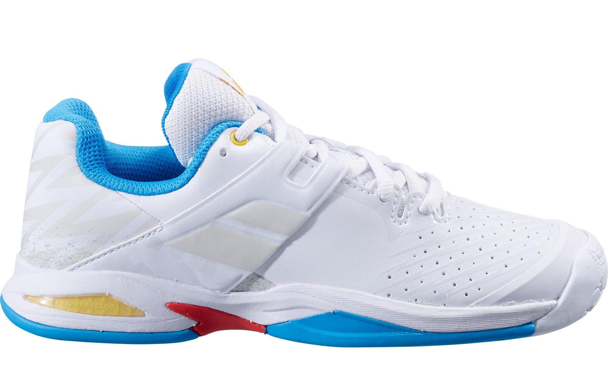 Babolat Propulse All Court JR Tennis Shoe Sample KidsTennisShoes Babolat 2.5 Men's / 4.0 Women's White/Diva Blue 