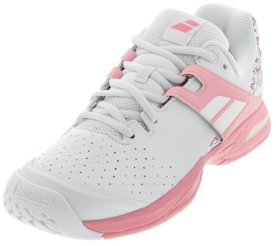 Babolat Propulse All Court JR Tennis Shoe Sample KidsTennisShoes Babolat White/Geranium Pink 02.5M (4.0W) 