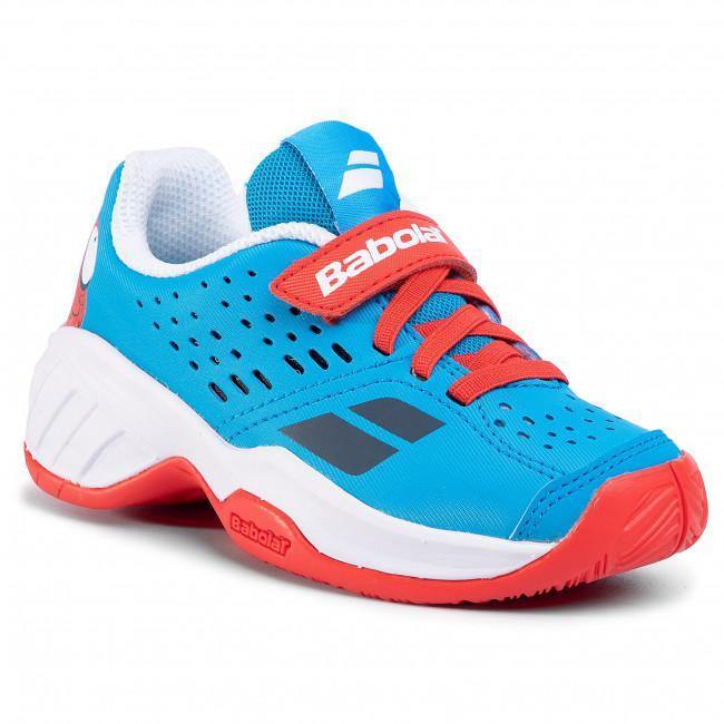 Babolat Pulsion All Court Kids Tennis Shoe Sample Men's Tennis Shoes Babolat K13.5 Tomato Red/Blue Aster 