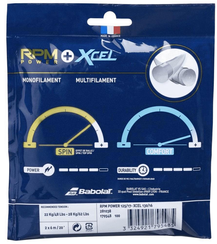 Babolat RPM Power 17g + XCEL 16g Hybrid Tennis 12M String Set Tennis Strings Babolat 