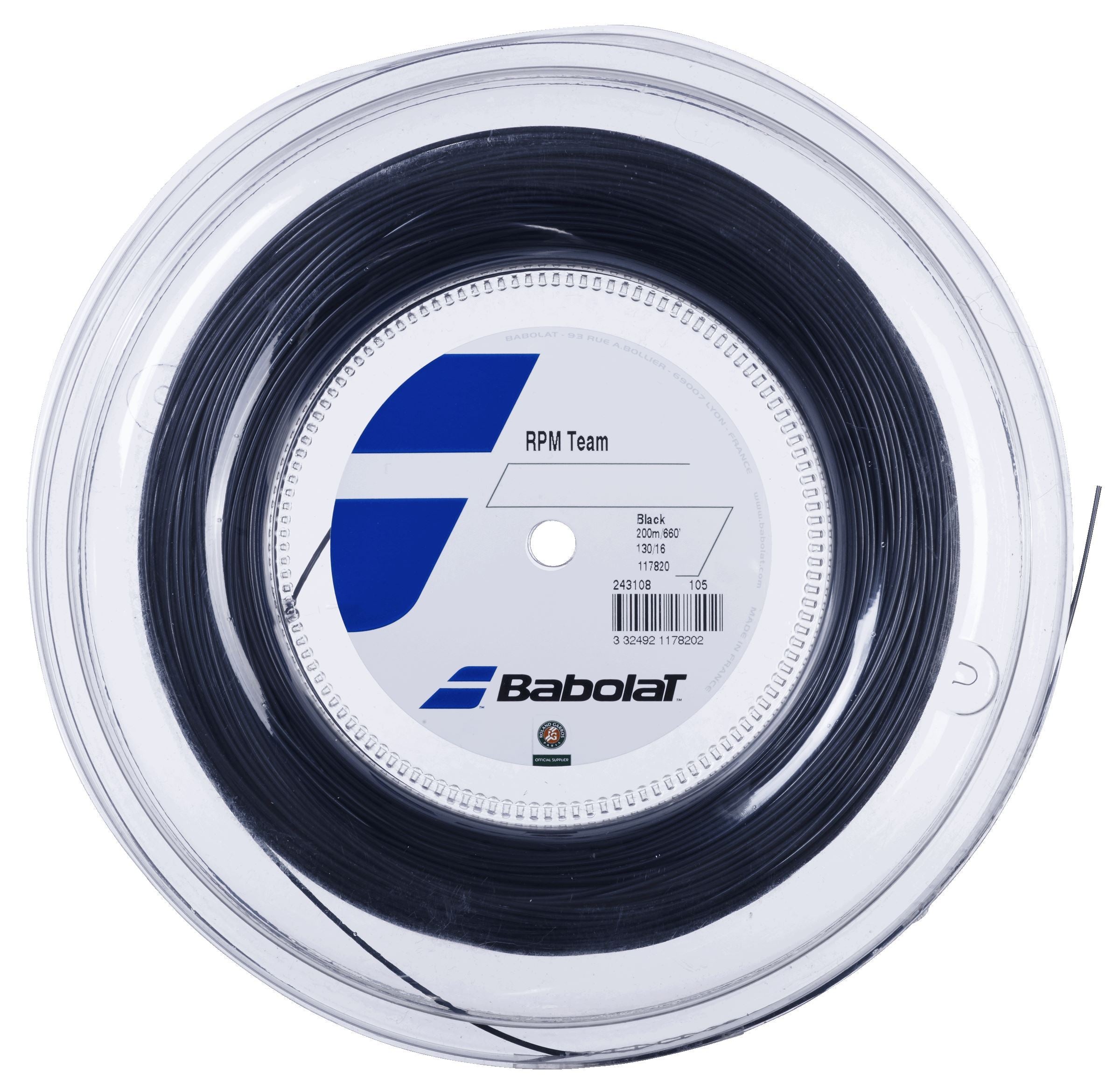 Babolat RPM Team 17g Black Tennis 200M/660 Feet String Reel