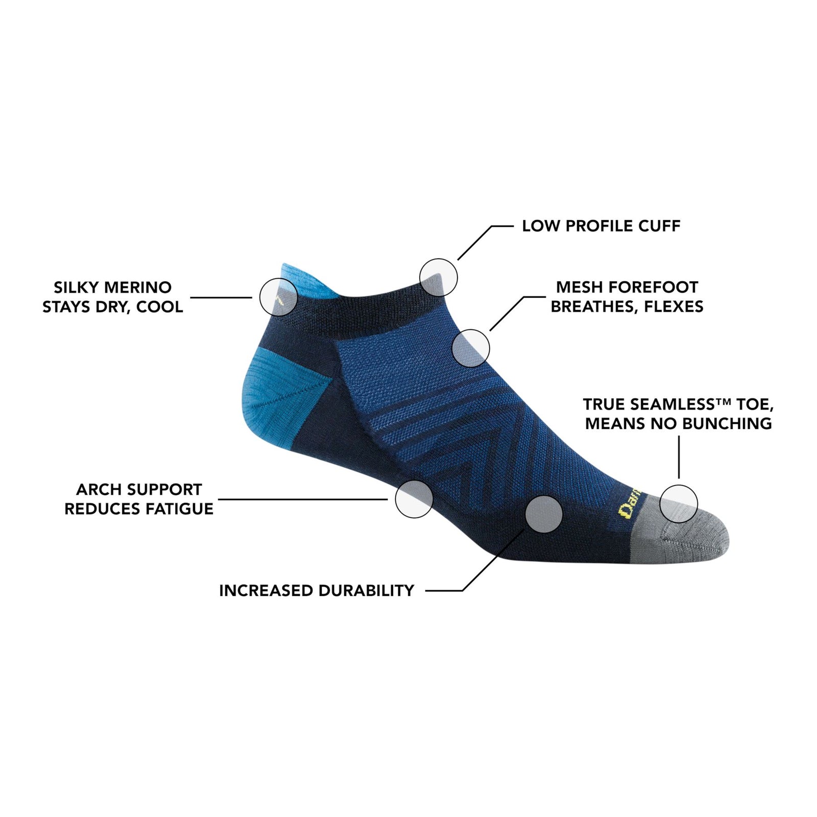 Darn Tough No Show Tab Sock Ultra-Lightweight with Cushion RUN 1039 Socks Darn Tough 
