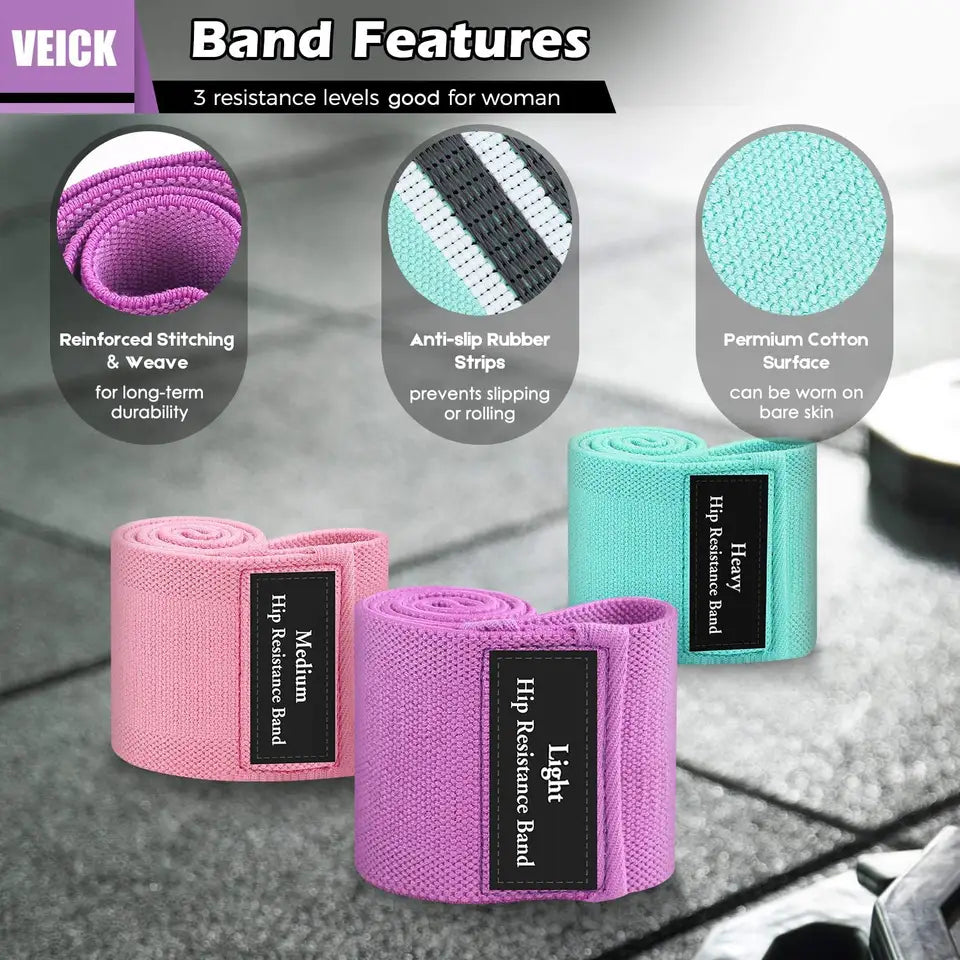 Hip Resistance Bands Set of 3 (Fitness/Yoga/Stretch) Fitness Gear sportsvirtuoso 
