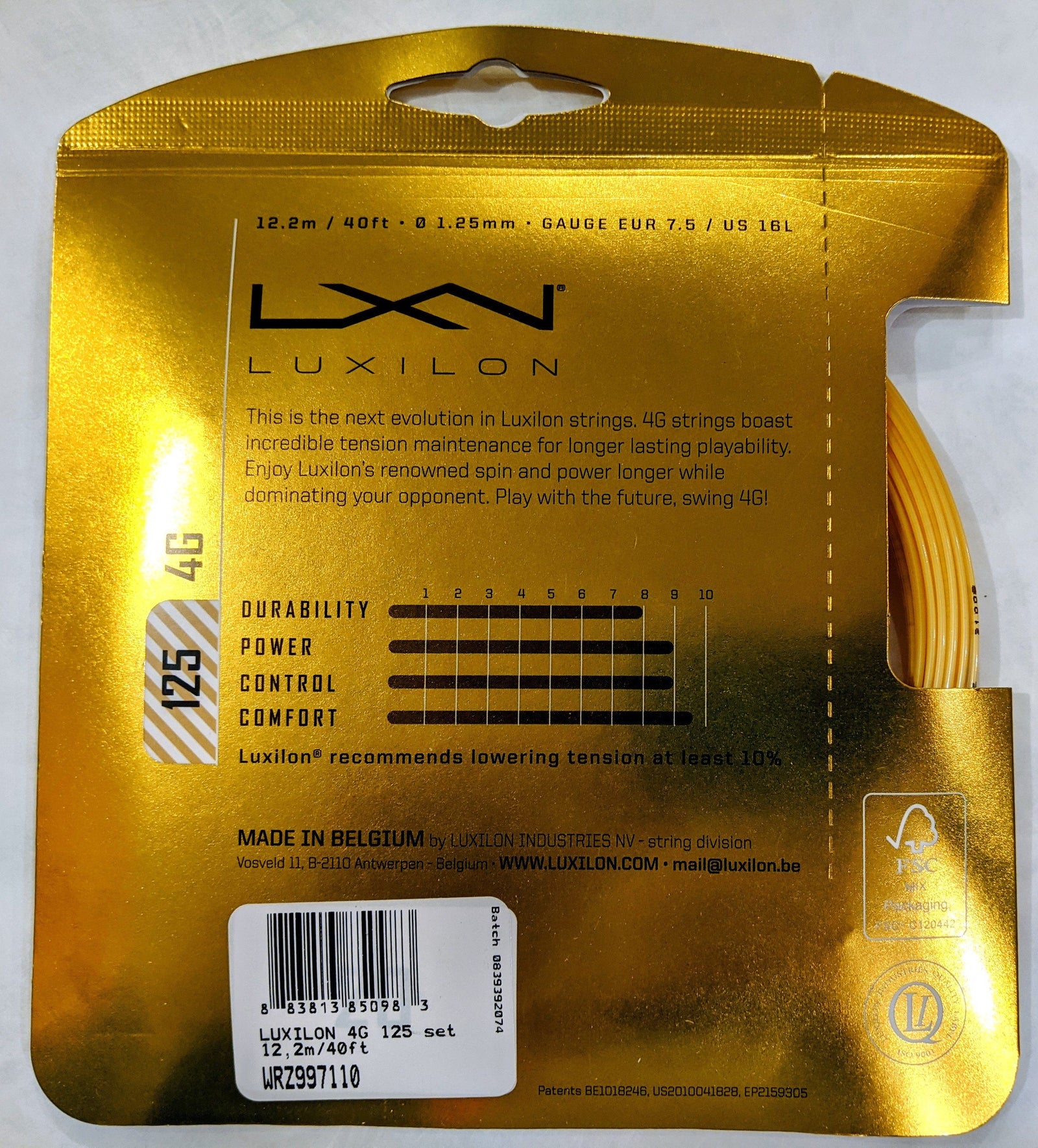Luxilon 125 4G Tennis 12M String Set Tennis Strings Luxilon 