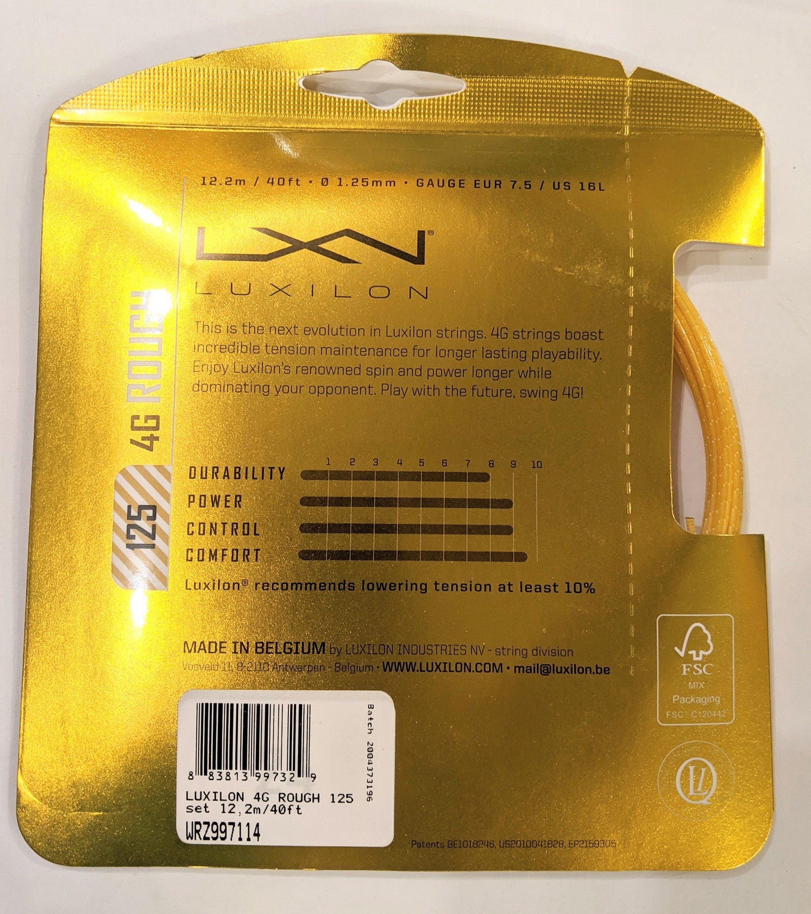 Luxilon 4G Rough 16Lg Gold Tennis 12M String Set Tennis Strings Luxilon 