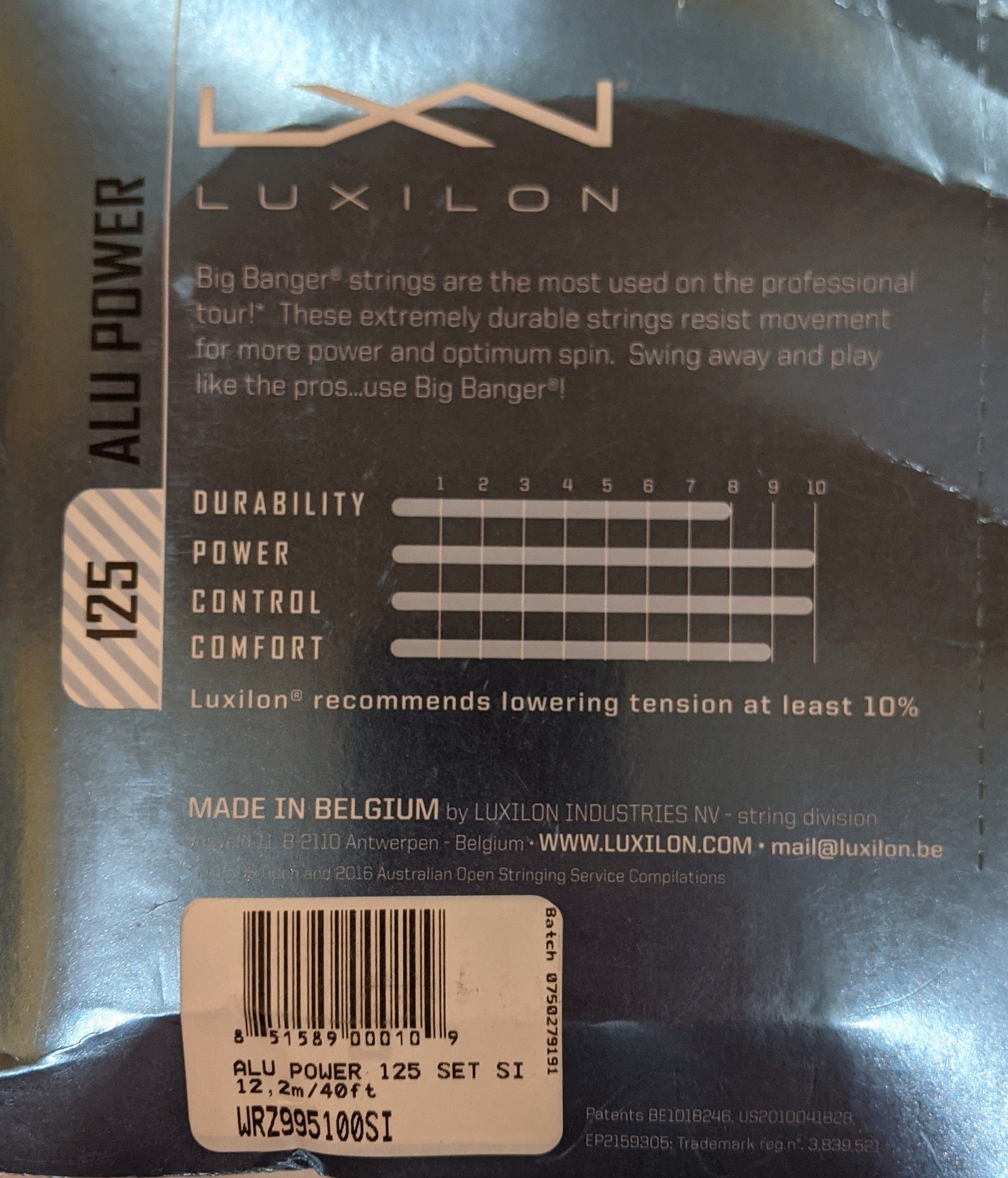 Luxilon Alu Power 125 16Lg Silver Tennis 12M String Set Tennis Strings Luxilon 