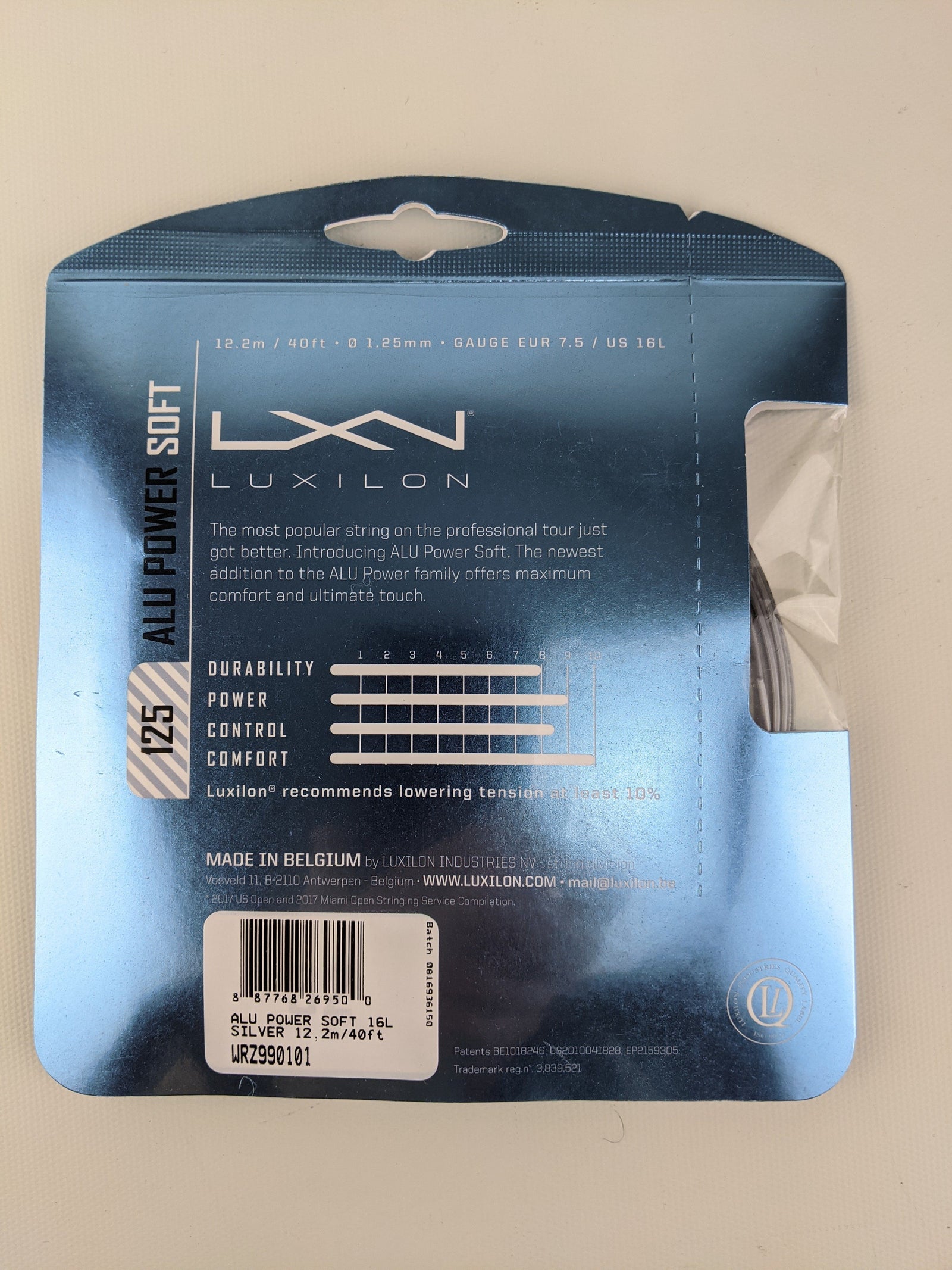 Luxilon Alu Power Soft 125 16Lg Silver Tennis 12M String Set Tennis Strings Luxilon 