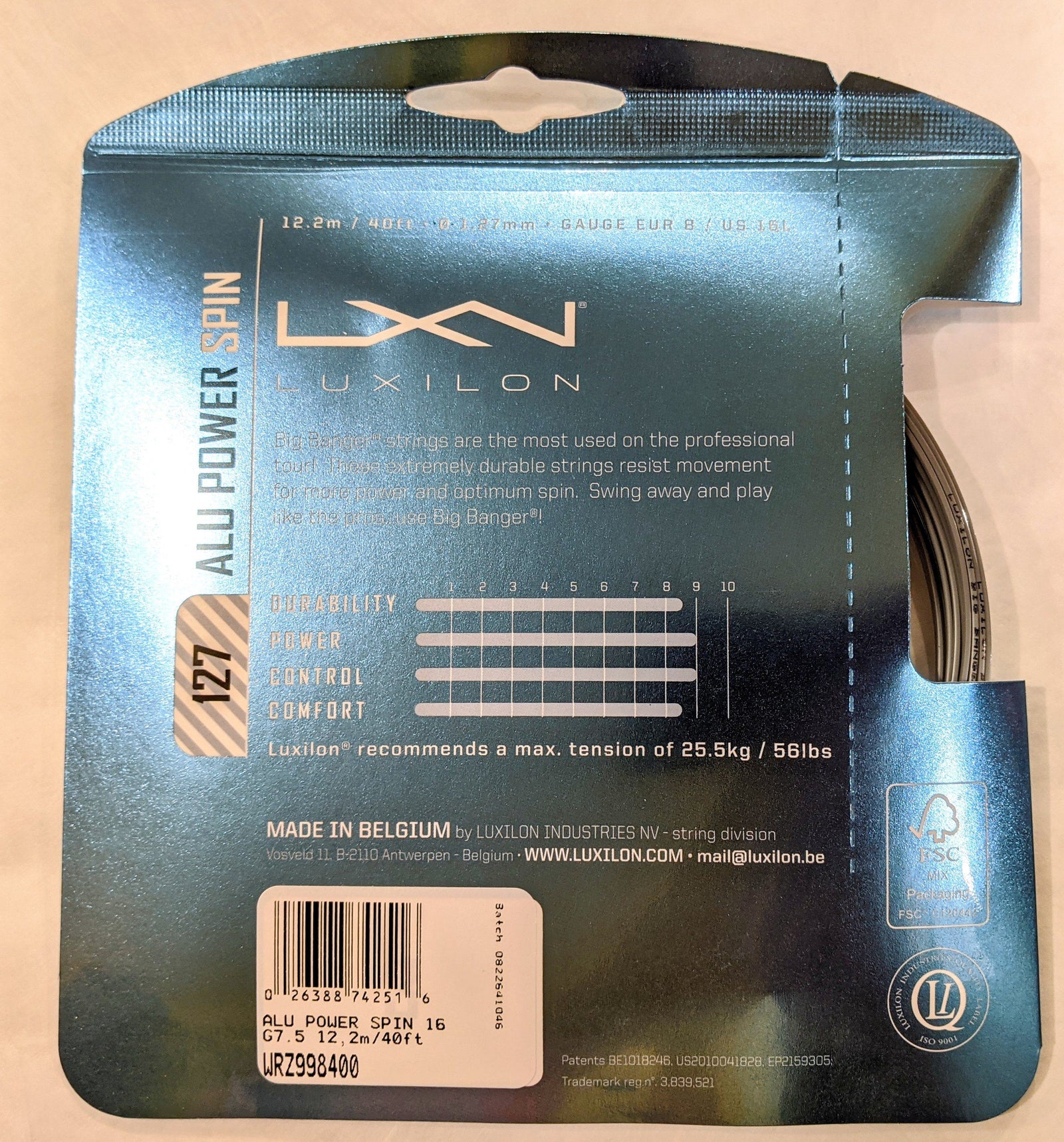 Luxilon Alu Power SPIN 127 16g Silver Tennis 12M String Set Tennis Strings Luxilon 