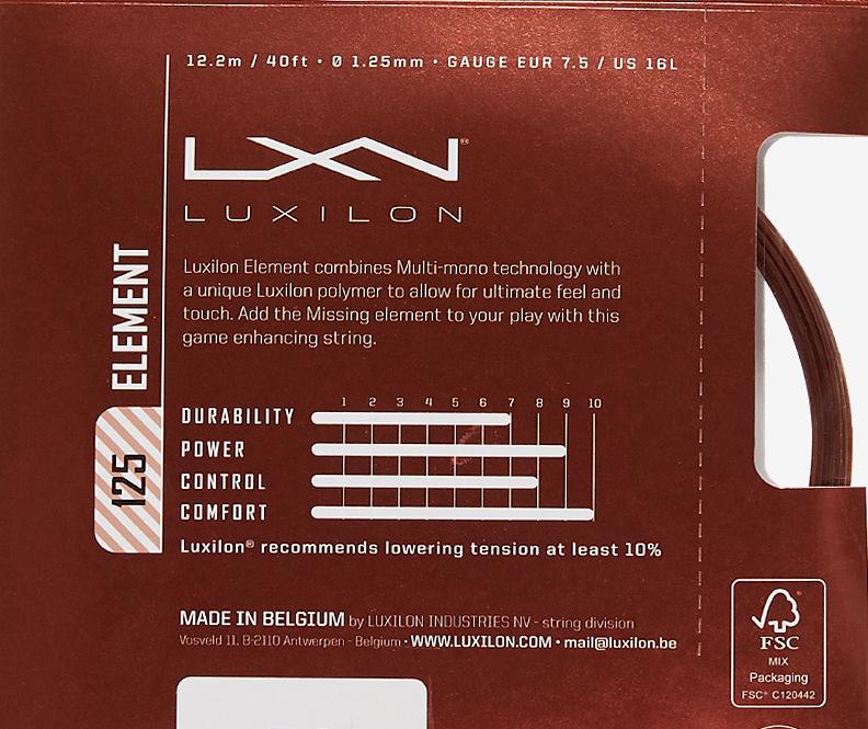 Luxilon Element 125 Brown Tennis 12M String Set Tennis Strings Luxilon 