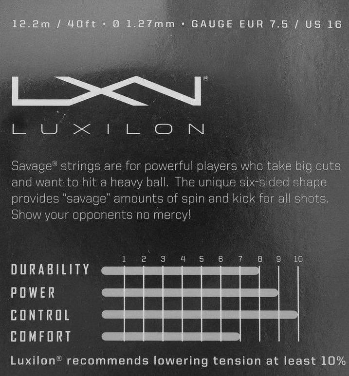 Luxilon Savage 127 16Lg Black Tennis 12M String Set Tennis Strings Luxilon 